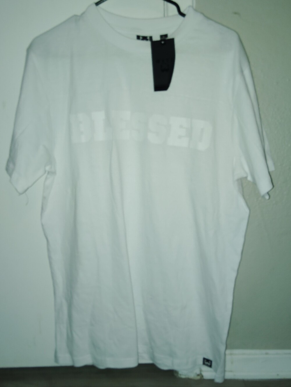 Men's 'Blessed' Crew Neck T-Shirt - White Size L
